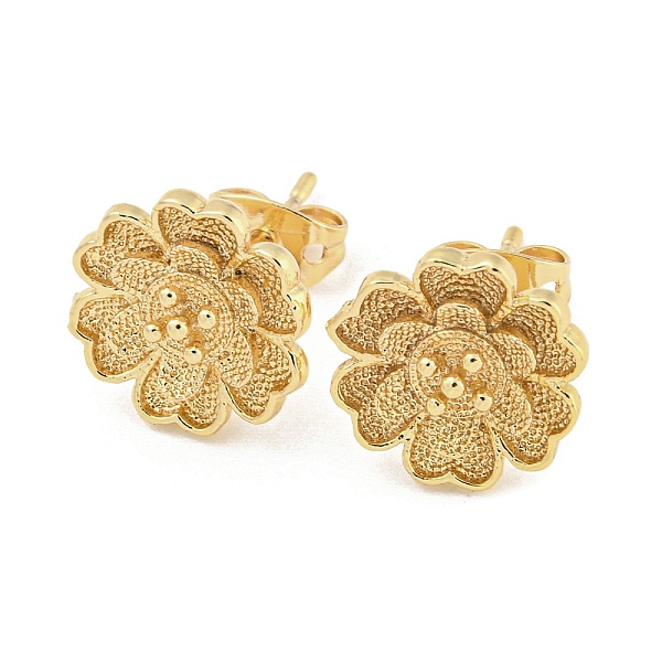 

PandaHall Brass Ear Studs, Flower, Real 18K Gold Plated, 11.5mm Brass Flower