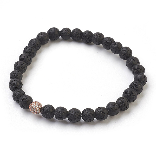 

PandaHall Natural Lava Rock Beads Stretch Bracelets, with Brass Micro Pave Cubic Zirconia Findings, Round, Rose Gold, 2 inch(5cm), Box...