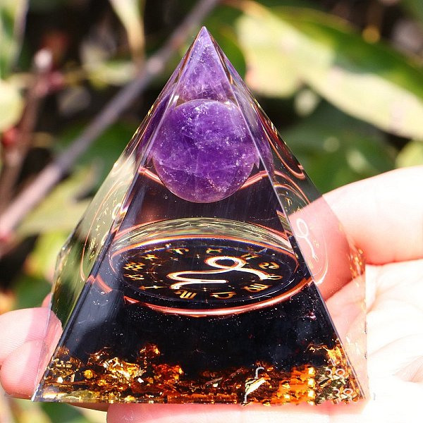 

PandaHall Orgonite Pyramid Resin Energy Generators, Reiki Natural Amethyst & Obsidian Chips Inside for Home Office Desk Decoration...