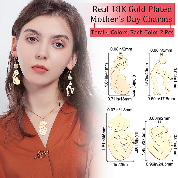 

PandaHall Beebeecraft 8Pcs 4 Style Mother's Day Charms 18K Gold Plated Mother Child Love Charm Pendants for Mother's Day Birthday Earring...
