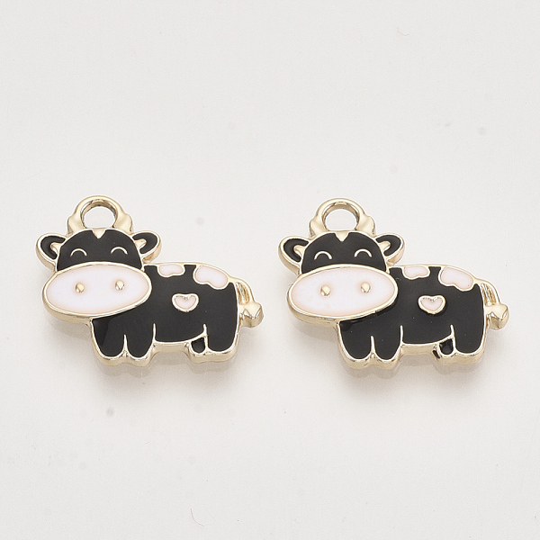 

PandaHall Alloy Enamel Pendants, Light Gold, Cow, Black, 16x19x2.5mm, Hole: 2.5mm Alloy+Enamel Cattle Black