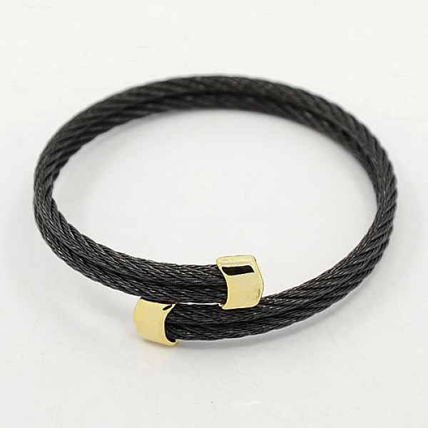 

PandaHall Trendy 304 Stainless Steel Torque Bangles, 304 Stainless Steel Rope Bangles, with Metal Findings, Golden & Black, 51mm 304...