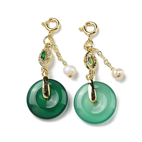 

PandaHall Natural Green Agate Donut Pendant Decorations, Natural Freshwater Pearl Ornament with Brass Spring Ring Clasps, Real 18K Gold...