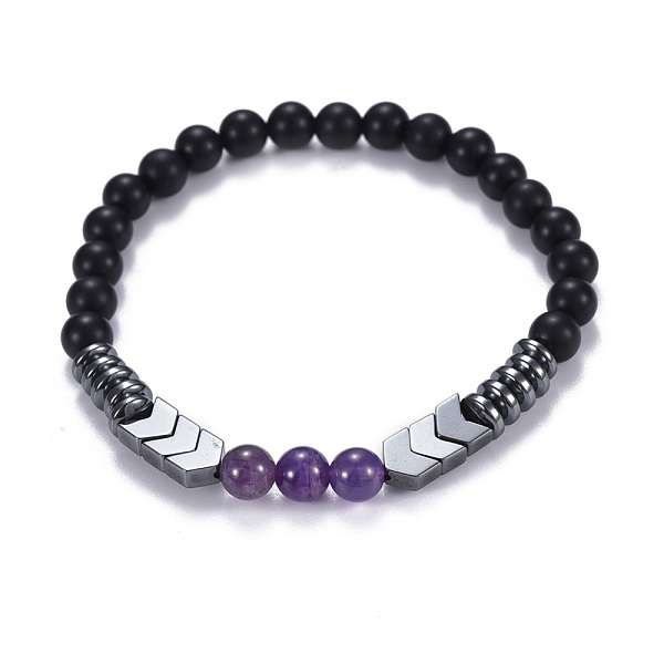 

PandaHall Natural Black Agate(Dyed) & Amethyst Beads Stretch Bracelets, with Non-Magnetic Synthetic Hematite Beads, 2 inch(5.2cm) Amethyst..., Purple