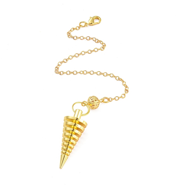 

PandaHall Brass Coil Dowsing Pendulums, Spiral Pendulum, with Lobster Claw Clasps, Cone, Golden, 225x2.5mm Brass Coil