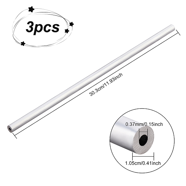 

PandaHall Custom Aluminium Round Tube, Silver, 303x10.5mm, Hole: 3.7mm Aluminum Tube Silver