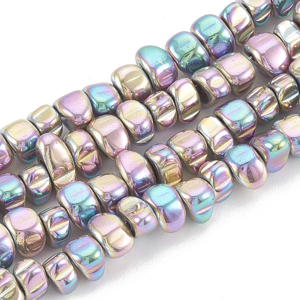 PandaHall Electroplate Non-magnetic Synthetic Hematite Beads Strands, Nuggets, Rainbow Plated, 5~10x4.5~5.5x4mm, Hole: 1mm, about...
