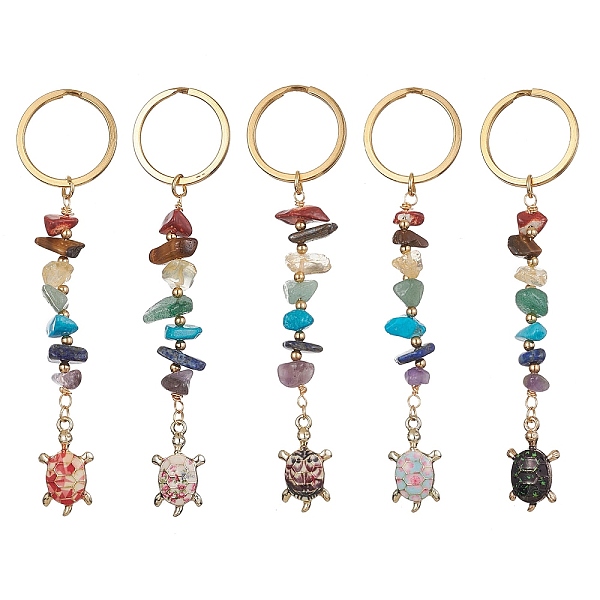 

PandaHall Tortoise Alloy Enamel Charms & 7 Chakra Gemstone Chips Beaded Keychain, with 304 Stainless Steel Split Key Rings, 10cm Mixed Stone...