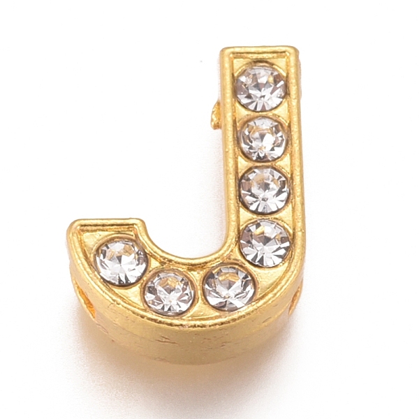 

PandaHall Alloy Slide Charms, with Crystal Rhinestone, Letter, Letter.J, J: 12x9.5x4.2mm, Hole: 2x8mm Alloy+Rhinestone Letter J