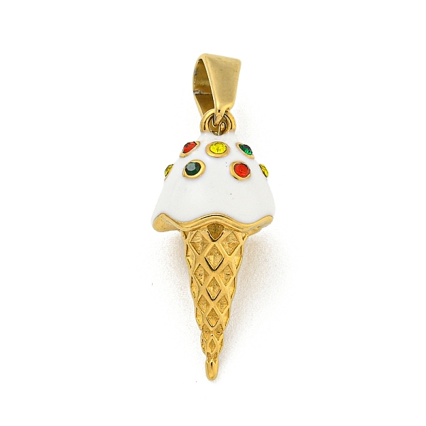 

PandaHall Ion Plating(IP) 304 Stainless Steel Enamel Pendants, with Rhinestone, Ice Cream Charm, Golden, 23.5x10.5mm, Hole: 7.5x3.5mm..., White