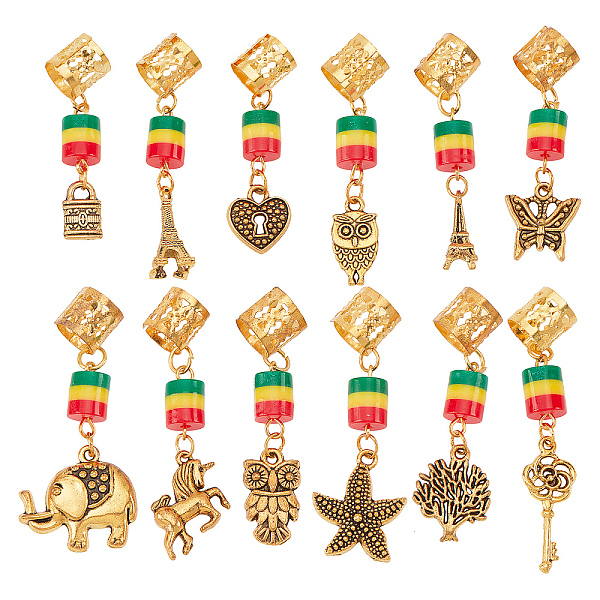 

PandaHall CRASPIRE 12 Style Loc Dreadlocks Braid Coil Cuffs Braiding Rings African Metal Gold Coil Hair Clips Retro Butterfly Heart Animals..., Multicolor