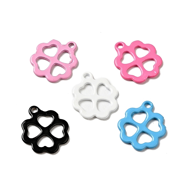 

PandaHall Spray Painted 201 Stainless Steel Charms, Clover Charms, Mixed Color, 12x11x1mm, Hole: 1.2mm 201 Stainless Steel Clover Multicolor