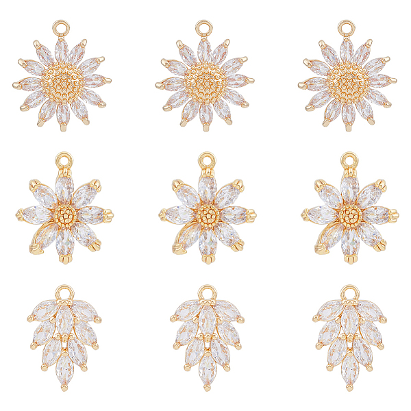 

PandaHall DICOSMETIC 9Pcs 3 Styles Daisy Shape Charms Zirconia Flower Charms Leaf Golden Charms Leaf Fall Charms Micro Pave Cubic Zirconia..., Clear