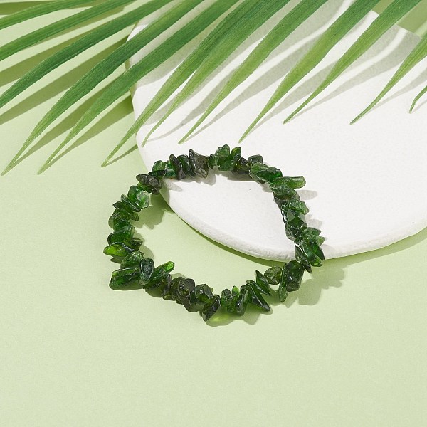 

PandaHall Natural Diopside Chips Beaded Stretch Bracelet, Gemstone Jewelry for Women, Inner Diameter: 2-1/8 inch(5.5cm) Diopside