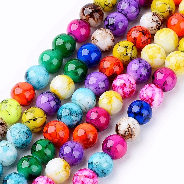 

PandaHall Spray Painted Glass Beads Strands, Round, Mixed Color, 8mm, Hole: 1mm, about 55pcs/strand, 16 inch Glass Round Multicolor