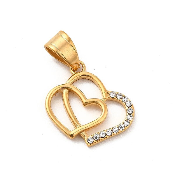 

PandaHall 304 Stainless Steel Pendants, with Crystal Rhinestone, Bouble Heart Charms, Golden, 18x19.5x2.5mm, Hole: 7x5mm Stainless..., Clear