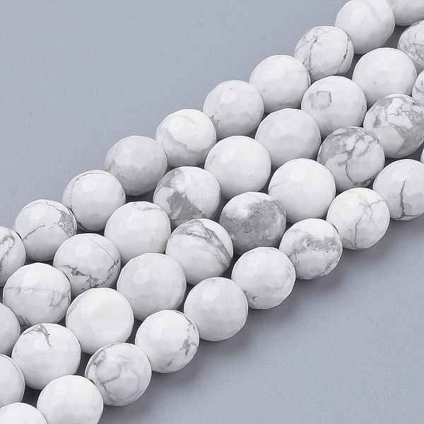 

PandaHall Natural Howlite Beads Strands, Faceted, Round, 8~8.5mm, Hole: 1mm, about 47pcs/strand, 15.5 inch Howlite Round