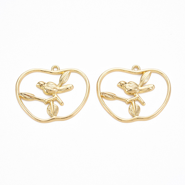 

PandaHall Rack Plating Alloy Pendants, Cadmium Free & Lead Free, Apple with Bird, Light Gold, 28x34x3mm, Hole: 1.8mm Alloy Fruit