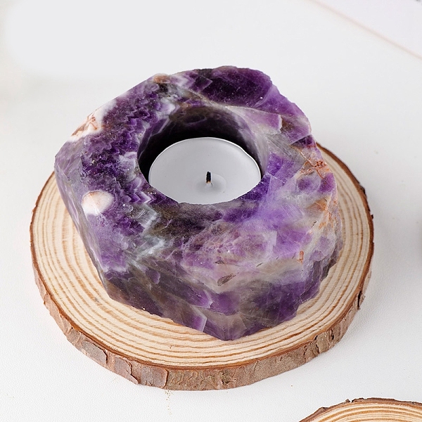 

PandaHall Natural Amethyst Candle Holders, Reiki Energy Stone Candlestick, 9~10cm Amethyst Nuggets