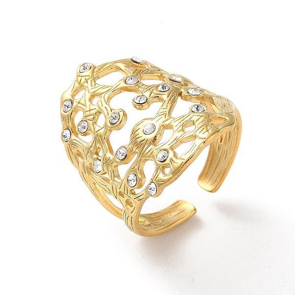 

PandaHall 304 Stainless Steel Rhinestone Cuff Rings, Round, Real 18K Gold Plated, Adjustable 304 Stainless Steel Round Clear