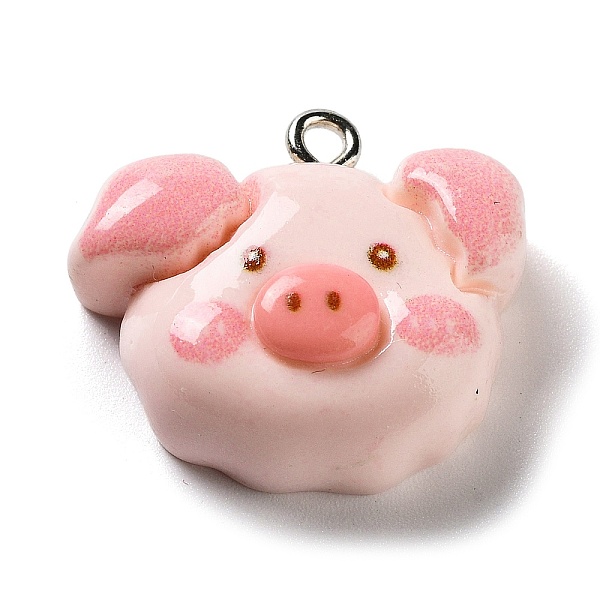 

PandaHall Opaque Resin Pendants, Pig Head Charms with Platinum Plated Iron Loops, Pink, 20.5x23x7mm, Hole: 2mm Iron+Resin Pig Pink