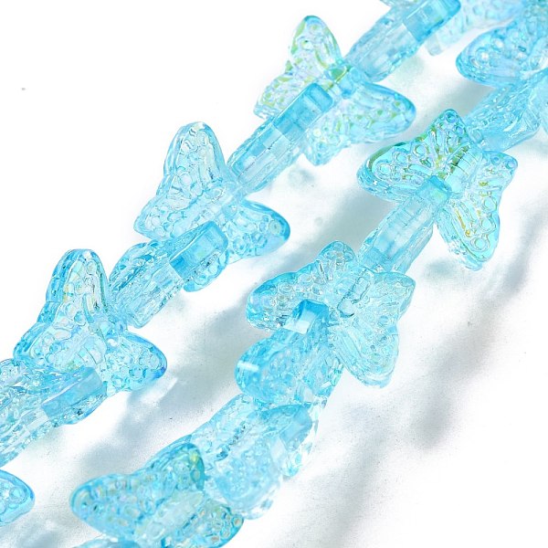 

PandaHall Transparent Glass Beads Strands, Butterfy, Deep Sky Blue, 12.5x15.5x5mm, Hole: 1mm, about 25pcs/strand, 9.84 inch(25cm) Glass...