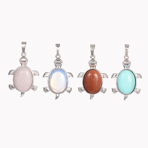 

PandaHall Tortoise Gemstone Pendants, with Brass Findings, Cadmium Free & Lead Free, Platinum, Natural & Synthetic Mixed Stone, 33.5x22x7mm..., Multicolor