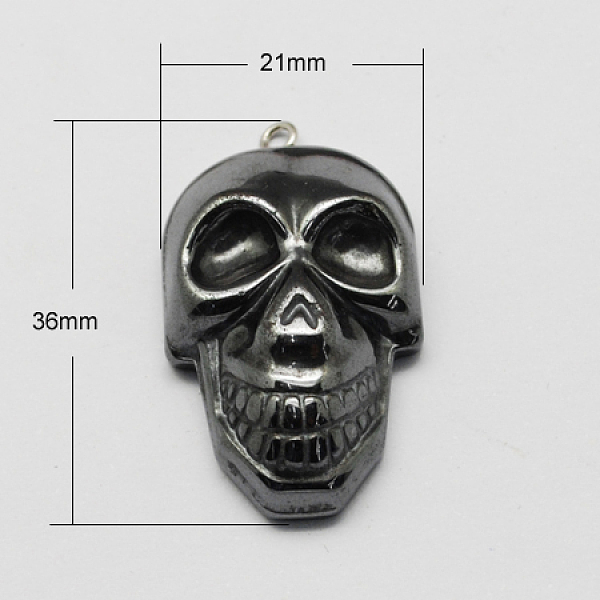 

PandaHall Non-magnetic Hematite Pendants for Halloween, Grade A, with Iron Findings, Skull, Black, 36x21x9mm, Hole: 2mm Non-magnetic...
