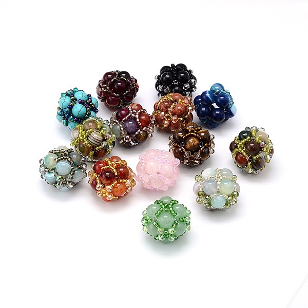 

PandaHall Natural & Synthetic Mixed Stone Beads, with Glass and Seed Bead, Round, 24x25x25mm, Hole: 2mm Mixed Stone Round