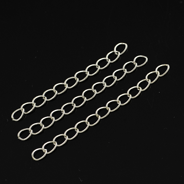 

PandaHall Iron Ends with Twist Chains, Cadmium Free & Lead Free, Platinum, 50x3.5mm, Links: 5.5x3.5x0.5mm Iron