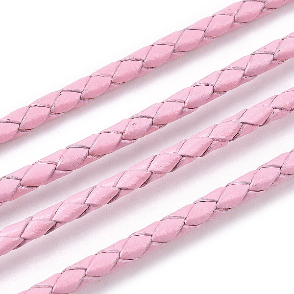 

PandaHall Braided Cowhide Leather Cord, Leather Rope String for Bracelets, Pink, 4mm, about 5.46 yards(5m)/roll Leather Round Pink