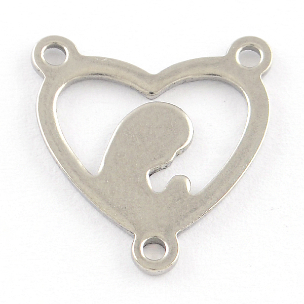 

PandaHall 201 Stainless Steel Chandelier Component Links, 3 Loop Connectors, Heart with Mother and Son, Stainless Steel Color, 16x15x1mm...