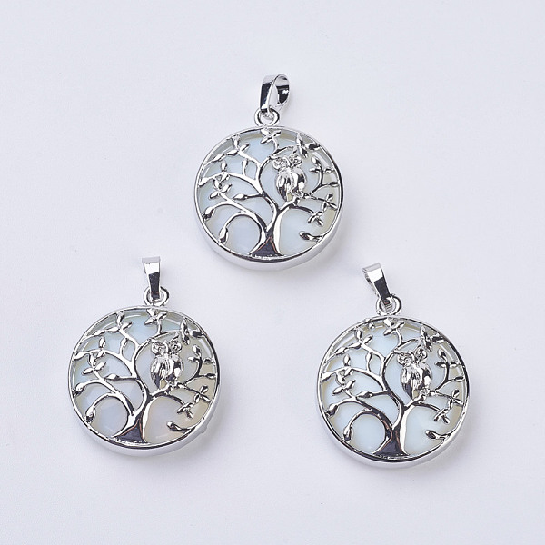 

PandaHall Opalite Pendants, with Brass Findings, Flat Round with Tree of Life, Platinum, 31~32x27x8~9mm, Hole: 5x7mm Opalite Flat Round