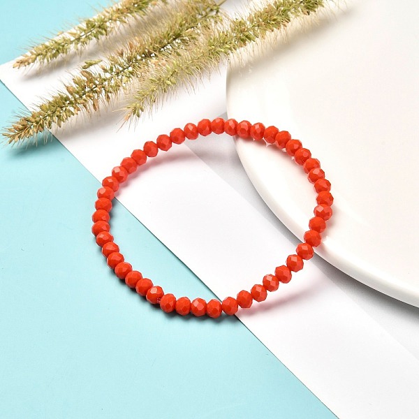 

PandaHall Faceted Glass Rondelle Beads Stretch Bracelet for Kid, Opaque Solid Color Glass Bracelet, Orange Red, 4x3.5mm, Inner Diameter...