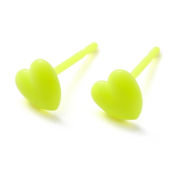 

PandaHall Eco-Friendly Plastic Stud Earrings, Heart, Green Yellow, 5.5x6x1.5mm, Pin: 0.8mm Plastic Heart