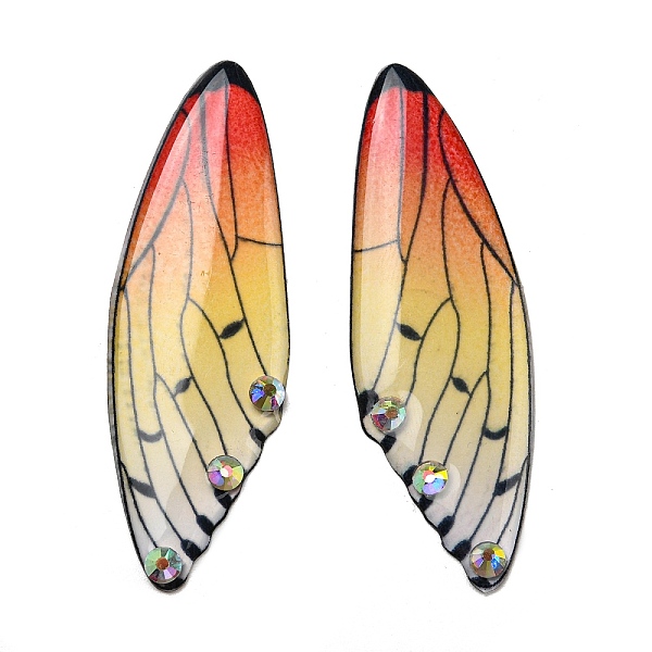

PandaHall Transparent Epoxy Resin Cabochons, with Rhinestone, Wing, Goldenrod, 58x19x1.8~2.5mm Epoxy Resin Wing Gold