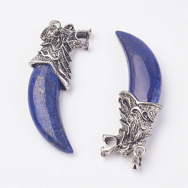 

PandaHall Dyed Natural Lapis Lazuli Big Pendants, with Alloy Findings, Tusk Shape, Antique Silver, 58x19x9mm, Hole: 4x5mm Lapis Lazuli Horn
