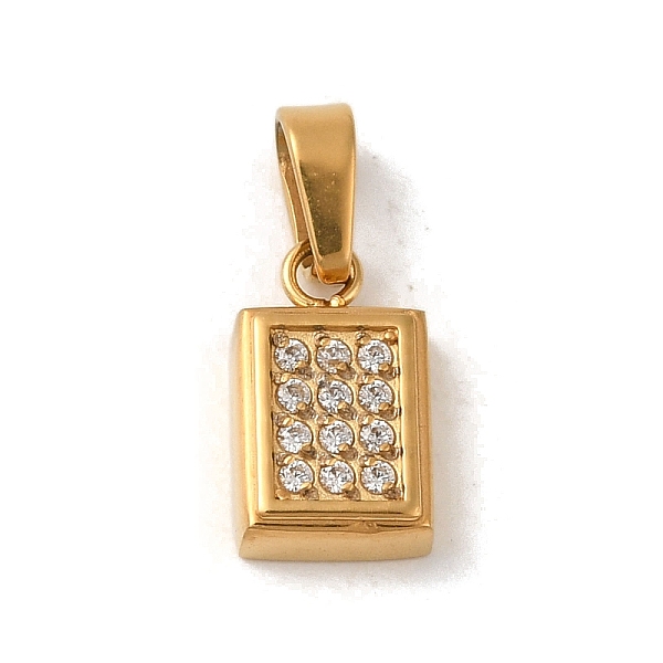 

PandaHall Ion Plating(IP) 304 Stainless Steel Pendants, with Cubic Zirconia, Rectangle Charm, Clear, Golden, 10x6x2.5mm, Hole: 4x2mm...