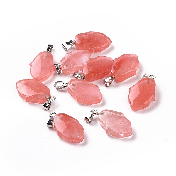 

PandaHall Cherry Quartz Glass Pendants, Hamsa Hand Charms, with Platinum Plated Alloy Snap on Bails, 24~24.5x15x7mm, Hole: 5.5x3mm Cherry...