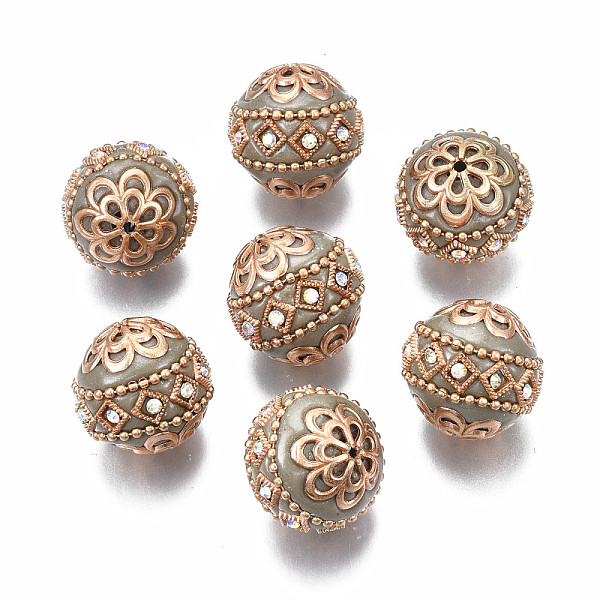 

PandaHall Handmade Indonesia Beads, with Metal Findings, Round, Light Gold, Dark Khaki, 19.5x19mm, Hole: 1mm Polymer Clay Round