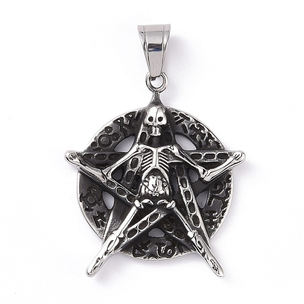

PandaHall Flat Round with Skull 304 Stainless Steel Pendants, Antique Silver, 43.5x38x5mm, Hole: 6.5x10mm 304 Stainless Steel Flat Round