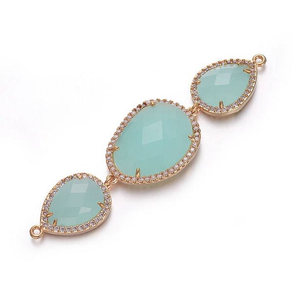 

PandaHall Brass Glass Links connectors, with Micro Pave Cubic Zirconia, teardrop, Golden, Aqua, 69~70x18.5x6mm, Hole: 1.2mm Glass Teardrop..., Cyan