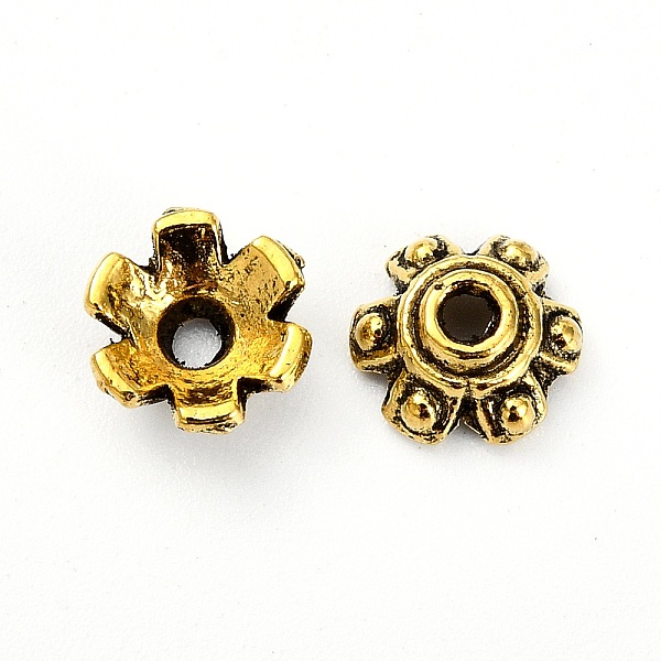 

PandaHall Tibetan Style Bead Caps, Flower, Antique Golden, 7x3mm, Hole: 1mm Alloy