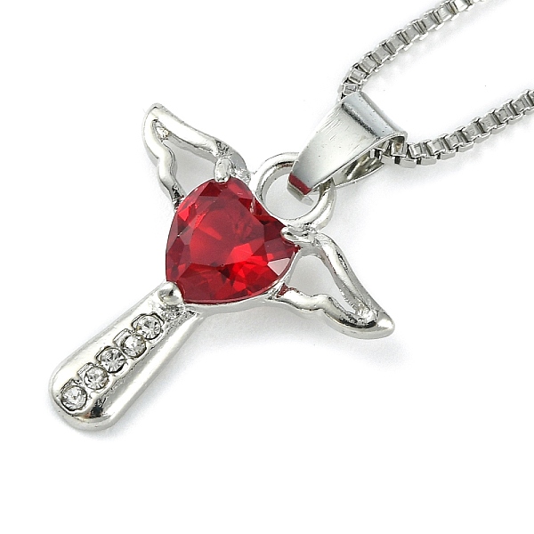 

PandaHall Cubic Zirconia Fairy with Heart Pendant Necklace with Box Chains, Platinum Zinc Alloy Jewelry for Women, Red, 18.98 inch(48.2cm)...