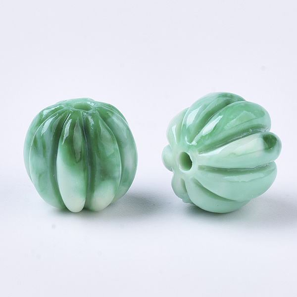 

PandaHall Synthetic Coral Corrugated Melon Beads, Dyed, Two Tone, Corrugated Round, Sea Green, 10~11x11.5mm, Hole: 1.5mm Synthetic Coral...
