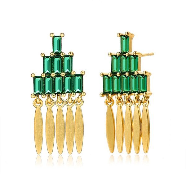 

PandaHall Brass Micro Pave Cubic Zirconia Stud Earrings, Tassel Earrings, Green, Golden, 26x12mm Brass Others Green