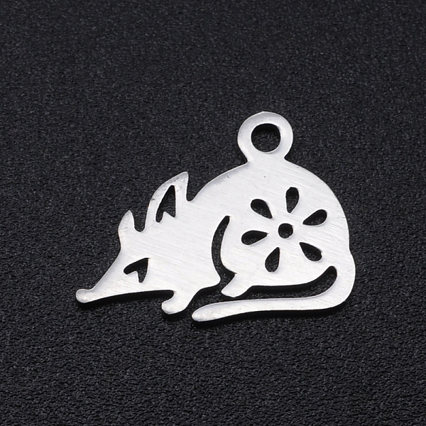 

PandaHall 201 Stainless Steel Charms, Mouse with Flower, Hollow, Stainless Steel Color, 11x15x1mm, Hole: 1.5mm 201 Stainless Steel Mouse