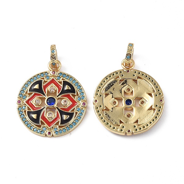 

PandaHall Brass Micro Pave Cubic Zirconia Pendants, with Colorful Enamel, Flat Round with Flower Charms, Real 18K Gold Plated, 23.5x20x2.5mm..., Multicolor