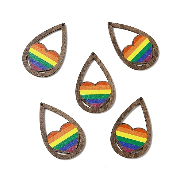 

PandaHall Rainbow/Pride Flag Theme Single Face Printed Aspen Wood Big Pendants, Teardrop Charm, Heart Pattern, 54.5x34x2.5mm, Hole: 1.8mm...