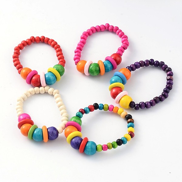

PandaHall Kids Bracelets Wood Beaded Stretch Bracelets, Mixed Color, 47mm Wood Multicolor